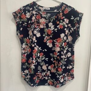 Erin Blair Navy Floral Print Blouse Top M